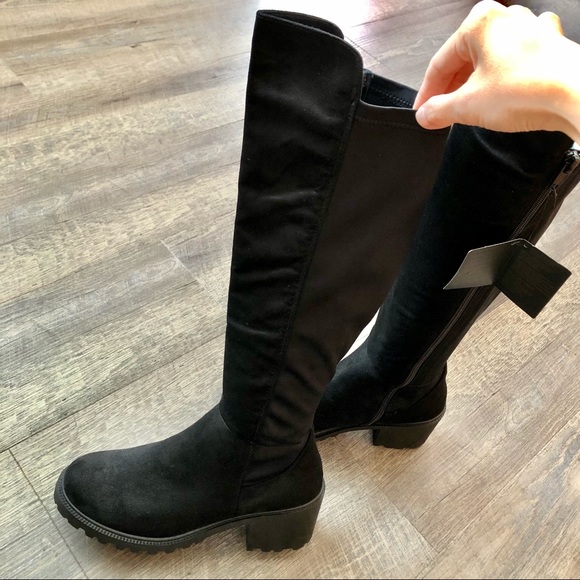 Black Faux Suede Knee Boots - Picture 7 of 9